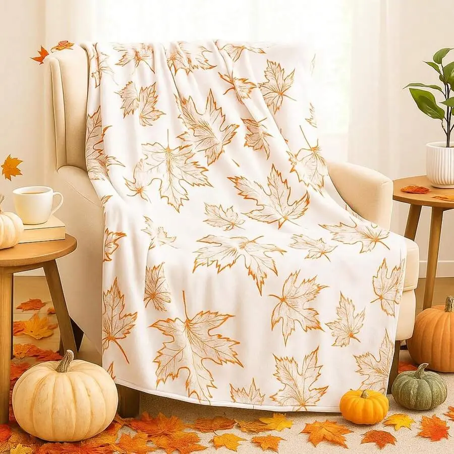 Thanksgiving Throw Blanket Soft Fall Leaves Blanket Autumn Plush Flannel Blanket Fall Warm Throw Blanket Harvest Cozy Blanket For Couch Bed Sofa Holiday
