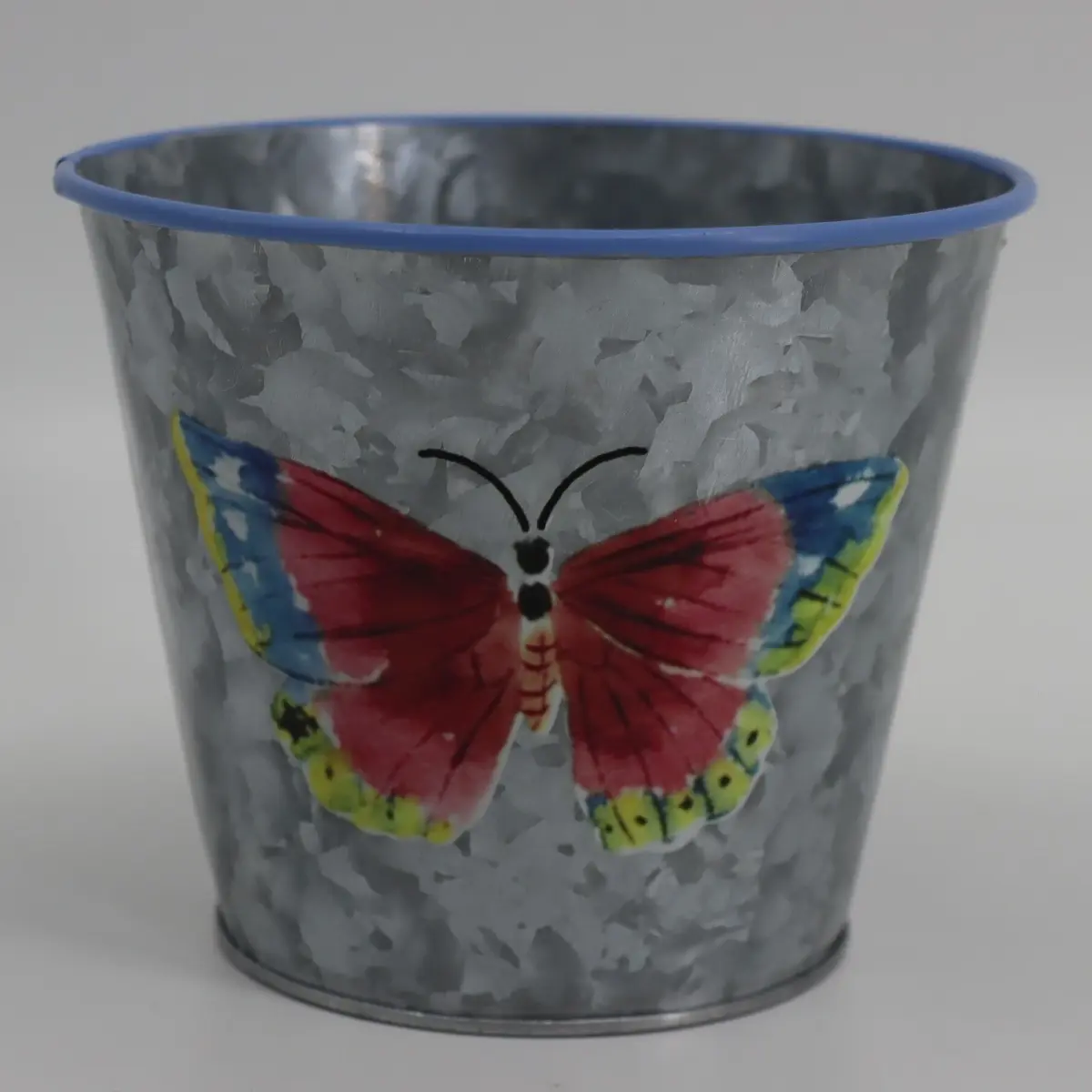 MDR Trading Inc. AI-GA3500-491Q01 Silver Metal Planter with Multi-Colored Butterfly Design, Outdoor Garden Accessories