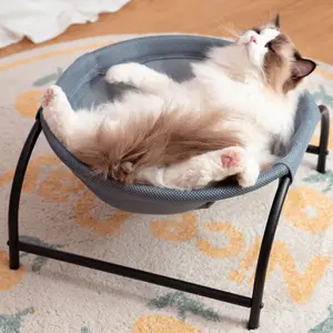 JUNSPOW Cat/Dog Hammock Bed Free-Standing Elevated Pet Bed for Dogs & Cats Indoors Outdoors Stable Breathable Easy Assembly Sunken Design