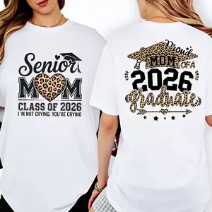 Senior Mom Class of 2026 Leopard Print T-Shirt, Proud Mom of a 2026 Graduate T-Shirt, Funny Graduation Mom Front Back Tee