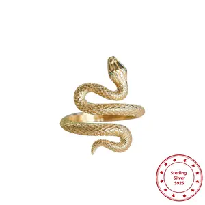 Golden Sterling Silver S925 Snake Ring w/ Adjustable Size | Serpent's Grace Ring: Exude Mysterious Charm with S925 Silver Elegance