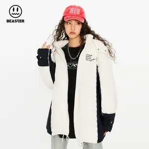 BEASTER Ghost Face Waterproof and Stain-Resistant Patchwork Down Jacket with White Duck Down and Detachable Hood for Winter, Trendy for Men and Women Couples