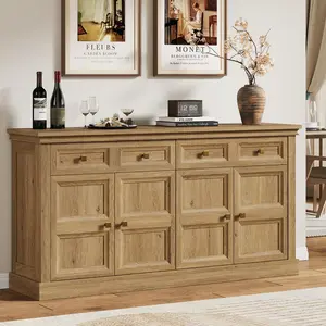ONBRILL 63 Inch Buffet Cabinet with Storage Large Sideboard Credenza with Drawers 4 Doors Storage Sideboards Accent Kitchen Coffee Bar Cabinets for Living Room Entryway
