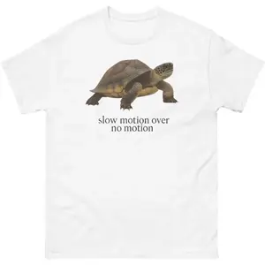 Graphic tee,Slow Motion Over No Motion Turtle T-Shirt – Funny Gen Z Slang Meme Tee, Hustle Mentality Shirt, Turtle Graphic Streetwear, Motivational Gift for Him or Her Grey