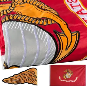 Embroidered Double Sided USMC Marine Corps Flag 3x5 Outdoor-3Ply Heavy Duty 300D Nylon 4 Rows Sewn- All Weather United States Official Marines Flag Banner for Outdoor/Indoor with 2 Brass Grommet