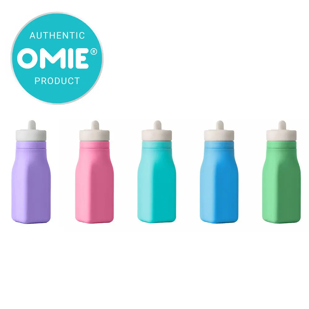 OmieLife Square Silicone Straw Water Bottle - 8.7 oz Leakproof, Reusable, Portable, BPA-Free, Toddler-Safe, Washable, Compatible with OmieBox, TTS Kids Cup, Water Bottles
