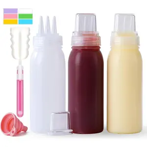 3 Hole Squeeze Bottles for Sauces Plastic Condiment Squeeze Bottles Ketchup Dispenser Salad Dressing Container Squirt Kitchen Squeeze Bottles for Oil BBQ  Pancake Art 3 count 13oz/380ML