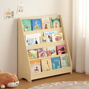 4-Tier Kids  Natural Open Display Design for Bedrooms Playrooms Classrooms Sturdy Triangular Support Structure Safe Rounded Edges High-Quality Particle Board  shelf target bookshelf