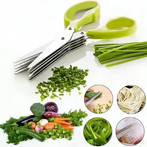 Stainless Steel Herb Scissors Rust-Proof Five-Edge Kitchen Shears for Coriander Scallion Pepper Laver Vegetable Chopping Handheld Kitchen Gadget for Daily Cooking Prep