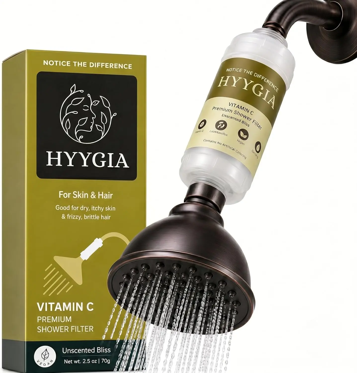 Premium Vitamin C Showerhead Filter - High-Output Chlorine Remover, Water Purifier, Universal Fit - Reduces Dry Itchy Skin, Frizzy Brittle Hair (Unscented Bliss)