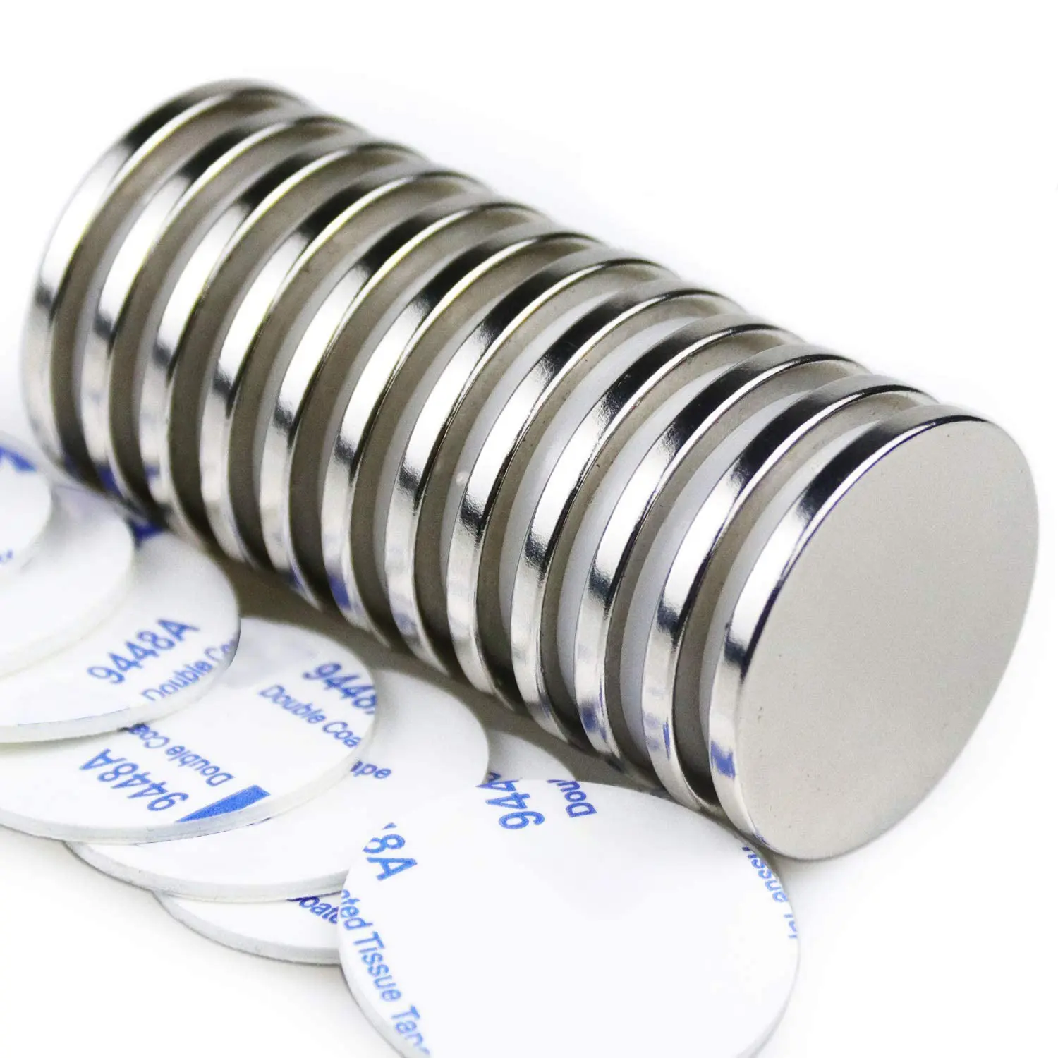 LOVIMAG 12-Pack High Magnetic Strength Nickel-Plated Neodymium Rare Earth Magnets (1.26inch x 1/8inch), Heavy-Duty Adhesive-Backed Kitchen Magnets for Classroom, Office Use