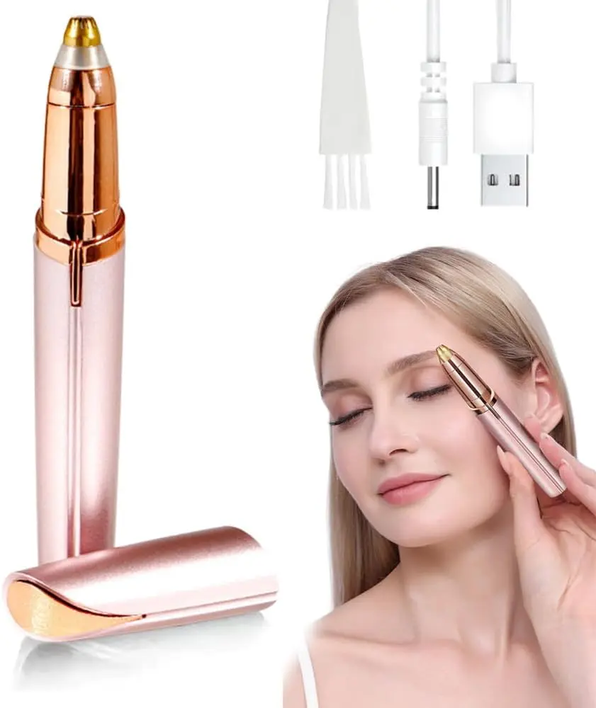 Eyebrow & Facial Trimmer: 2 in1 Rechargeable Facial Hair Removal & Eyebrow Shaver Painless Electric Facial Eye brow Razors Epilator