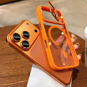 Shockproof Kickstand Official Orange Case for iPhone 17Air 17 16 15 14 13 12 Pro Max Air Plus Magnetic for Magsafe Candy Color Cover