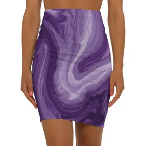 Purple Marble Midi Pencil Skirt for Women | Stylish AOP Fashion