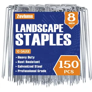 TiTifield	Landscape Staples 8 Inch 150 Packs 11 Gauge Heavy-Duty Garden Stakes Landscaping Fabric Sod Pins Yard Stakes for Weed Barrier Fabric