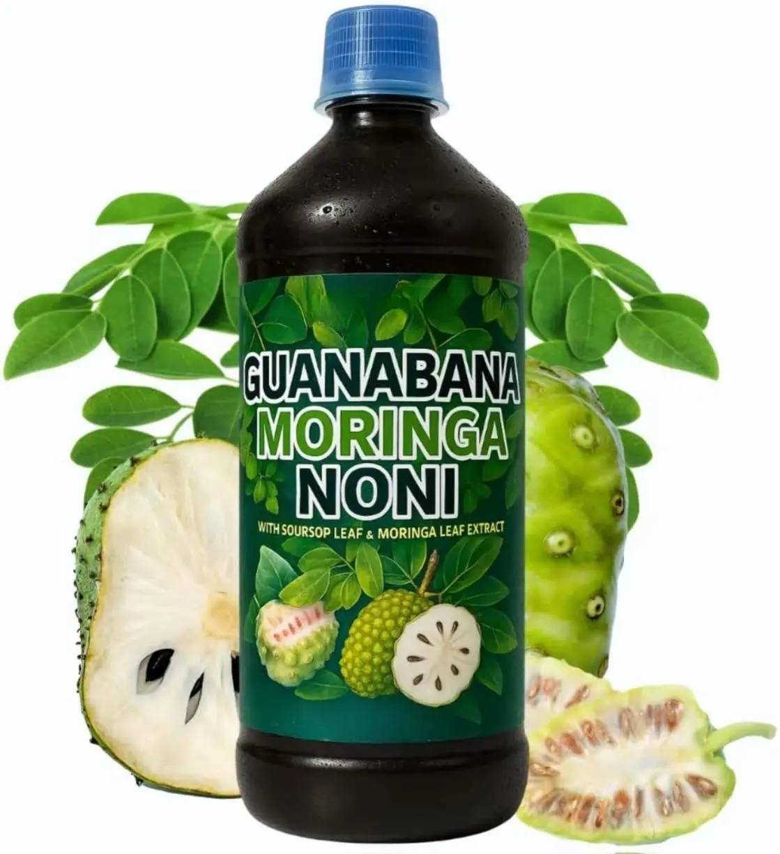 975ML (33Fl oz) Soursop Graviola Bitters Liquid Jugo De Guanabana Herbal Supplement with Moringa, Noni Extract & Hoja De Guanabana Leaf Tonic - Natural Dietary Antioxidant Supplement for Gut Healthy Booster & Immune Support