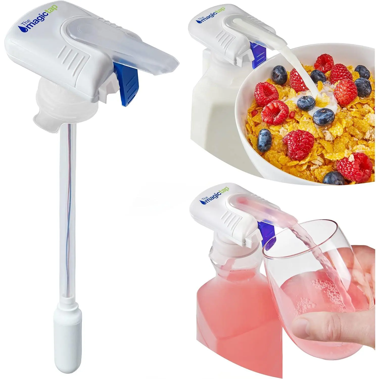 Magic Tap Automatic Drink Dispenser for Fridge, White (1 Pack), No Spill Milk Dispenser for Fridge, Automatic Milk Dispenser Pump for Gallon Jugs, Water & Juice, Fits Most Bottles