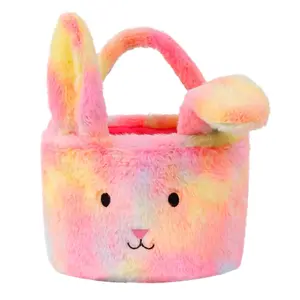 Easter Baskets for Kids Plush Egg Hunting Easter Buckets with Handle Folded Ears Great Gifts for Boys Girls