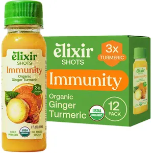 Elixir Shots Immunity Boost (12 Pack) Immunity Wellness Shot with Cold-Pressed Turmeric, Ginger, Orange and Black Pepper - No Added Sugars or Artificial Ingredients