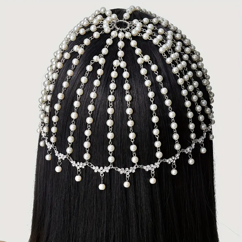 Women's Vintage Art Deco Rhinestone Crystal Head Chain - Dress Up Headbands/Hairbands for 1920s Great Gatsby Themed Party Glamour