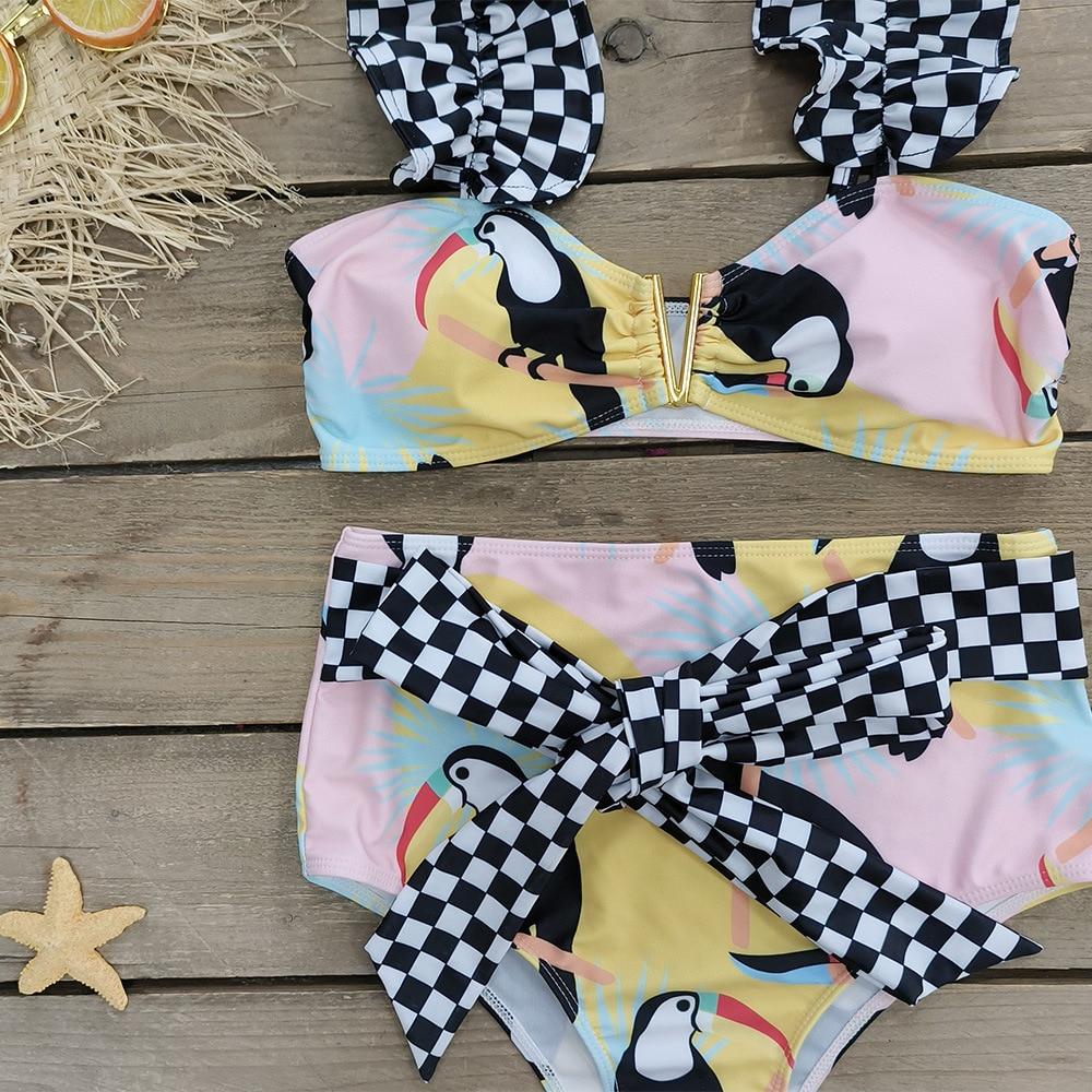 Sexy 3 Piece Push Up Bikini Set Swimwear Skirt Women Vintage Ruffle High Waist Swimsuit Beach Summer Bath Suit Dres