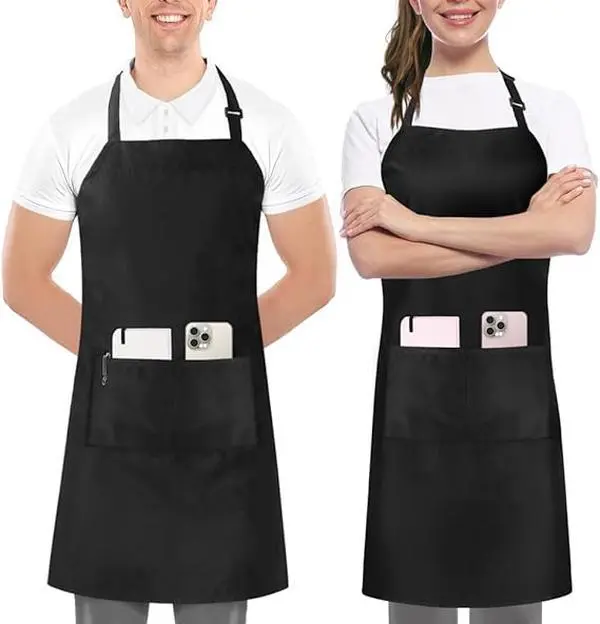 Adults' Kitchen Aprons, 2-Pack Reusable Polyester-Cotton Waterproof Aprons with Adjustable Straps, 2 Pockets, Water-Oil-Drip Resistance, Universal Size Home Cooking Tool, Reusable Waterproof Apron
