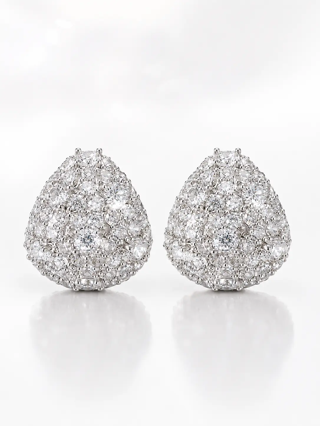 Women's Sparkling Silver Pavé Rhinestone Teardrop Drop Earrings - Compact Size, Bright Yet Elegant Shine, Easy-to-Wear Crystal Studs for Daily Wear, Gifting, Choking Hazard Small Parts, Bling Effect, Lightweight