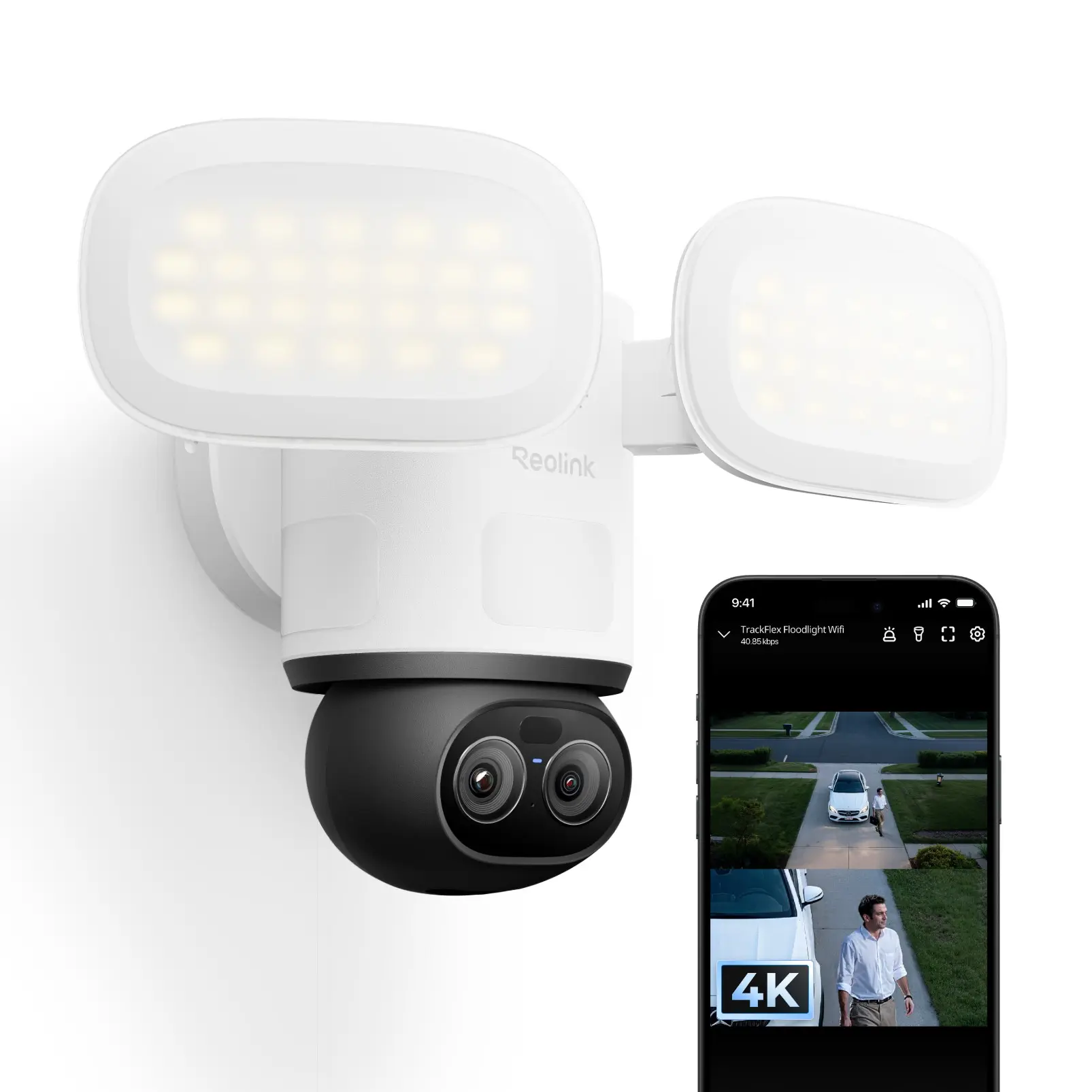 Reolink TrackFlex Floodlight WiFi 4K 8MP 360° View Dual-Lens PTZ 6x Hybrid Zoom 3000 Lumens Wired Camera, Ai Tracking Camera, 4K Sharpness
