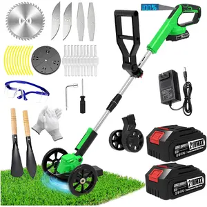 Weed Wacker Eater Battery Powered, Weed Trimmer 21V Lightweight No-String with 2 Battery Operated & Wheels, 3 in 1 Stringless Grass Trimmer/Edger/Brush for Yard Lawn