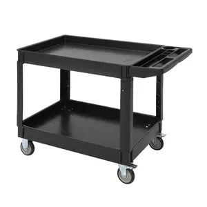 Utility Service Cart 2-Shelf 500 Lbs Capacity, Heavy Duty Rolling Cart with Two Trays and Brake Wheel for Warehouse, Garage, Cleaning, Manufacturing, Storage Handle, 45"X25"