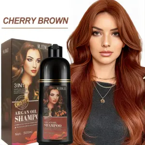 Cherry Brown Hair Dye Shampoo with Argan Oil 3-in-1 Instant Color for Women Men Long Lasting Semi Permanent Gray Coverage Nourishing Moisturizing 500ml