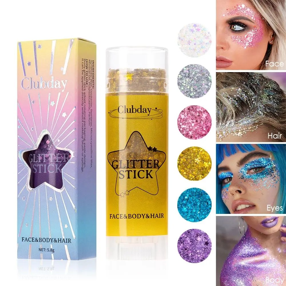 6 Color Chameleon Glitter Gel Sticks for Eyes Lips Hair Nails, Shimmering High Quality Glitter Shiny Body Glitter, Portable Holographic Makeup Brushes, Festival Party Accessories, Body Glow, 100g Net Weight, Glitter Beauty
