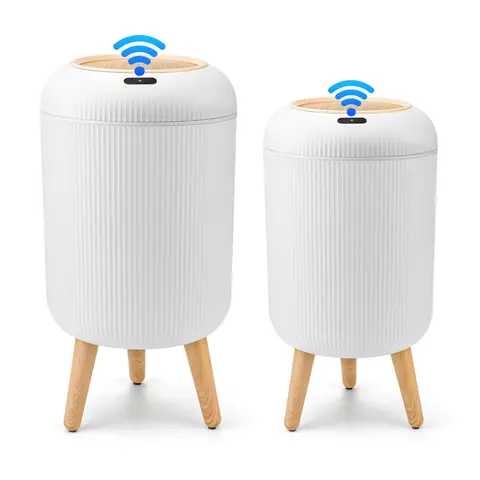 Pukomc Modern 2-Piece Motion Sensor Garbage Can, 2.6 Gal Household Home Goods Bin, ABS, Waterproof, Auto Open, Space-Saving, Eco-Friendly Nordic Style for Bathroom Laundry Use
