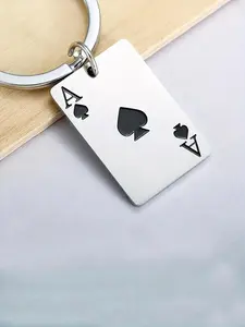 Men's Creative Poker Design Keychain, Casual Stainless Steel Stylish Keychain for Bag Decoration, Trendy Funny Gift for Best Friends