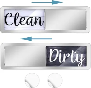 Magnetic Dishwasher Clean-Dirty Sign, Large Easy-to-Read Text, Non-Scratch Wood Parquet Slide Indicator, Silver Rustic Farmhouse Black-and-White Design, Strong Universal Magnet for Kitchen Organization & Decor
