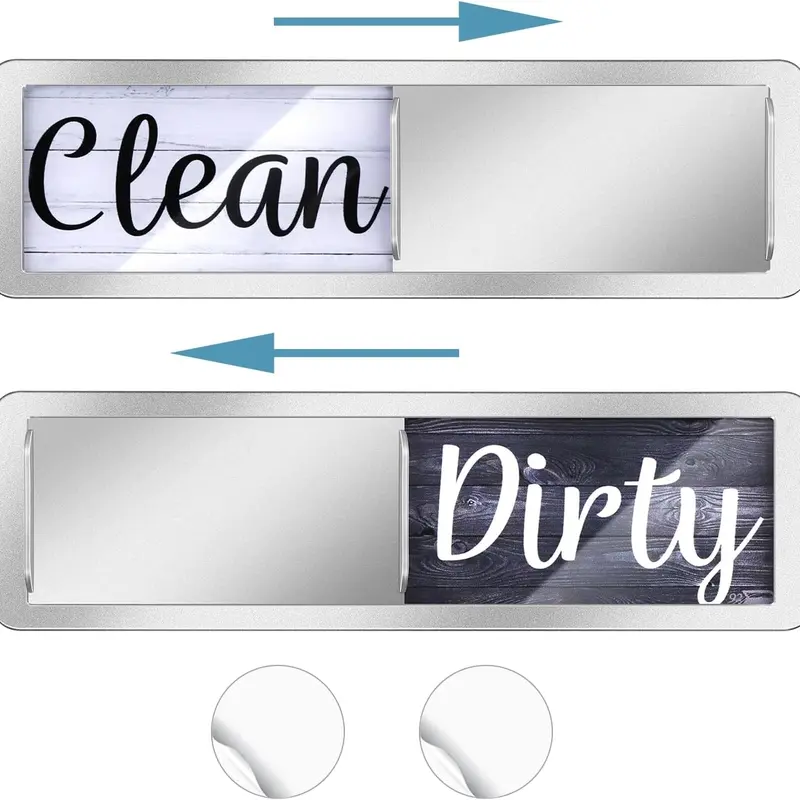 Magnetic Dishwasher Clean-Dirty Sign, 7x2in Rectangle Durable Anti-Scratch Acrylic-Wooden Parquet Slide Indicator with Large Text, Black Silver Country Rustic Farmhouse Kitchen Decor, Universal Fridge Magnet for Home Organization