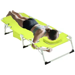 3-in-1 Heavy Duty Tanning Chair with Face Hole Adjustable 5-Position Folding Chaise Lounge Chairs for Outside Portable Lay Flat Beach Lounge Chair for Outdoor Sunbathing Patio Pool Lawn Camping Deck
