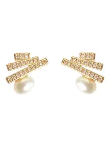 1 pair of luxurious freshwater pearl earrings, vintage geometric zirconia studs, versatile classic high-end light luxury earrings