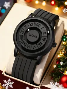 Men's Street Style Round Quartz Watch, Magnetic Floating Design, Rubber Strap, Perfect Christmas Gift, Daily Wear & Special Occasions