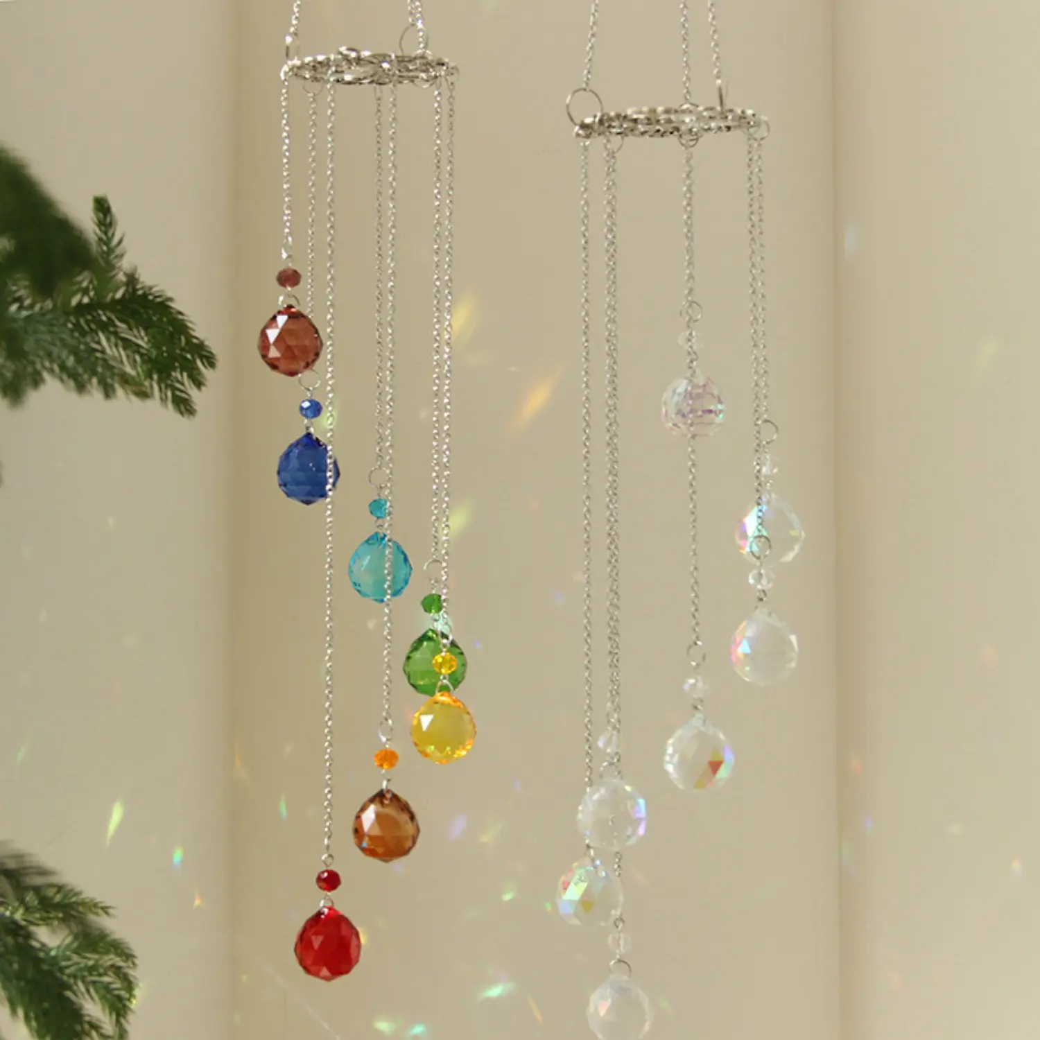 Outdoor Hanging Sun Catcher, Bohemian Crystal Prism Decoration with Multi-Chain, Hangable Rainbow Maker with AB Color Ball for Windows, Decoration Items