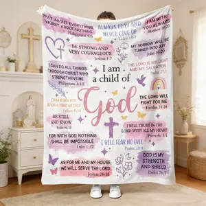 Christian Themed Blanket, Bible Verse Collage Flannel Blanket Soft Cozy Plush Throw Perfect Inspirational Gift for Faith Based  Warm Snuggle Blanket for Bedroom Devotional Space Cute Pastel Watercolor Christian Design , Warm Nap Blanket for Home & Office