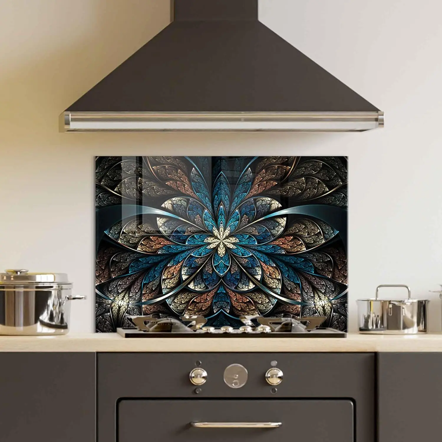 GCKG Dark and colorful fractal flower or butterfly Tempered Glass Kitchen Backsplash, Stove Back Cover, Stove Splashback, Cutting Board, Kitchen Wall Decor