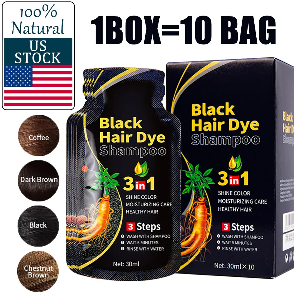 Natural Botanical Bubble Hair Dye Shampoo，30ml×10 Bags 3-in-1，Gentle Plant Formula，Moisturizing Shiny Hair，Quick Coloring & Healthy Hair Care