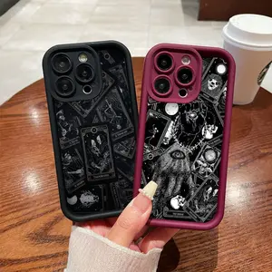 Phone Case: A Creative Phone Case Featuring Vintage Gothic Tarot Cards Printed Pattern, Suitable for iPhone 17 Pro Max 16 15 14 Plus 13 12 11 PRO MAX Protective Cover,  Interesting Personality Chic, A Unique Creative Gifts Suitable for Men and Women