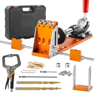 34-Piece Adjustable Pocket Hole Jig Home Toolbox Kit with 11-in C-Clamp, Fixture, Step Drills, Wrenches, Drill Stop Rings, Square Drive Bits for DIY Carpentry Projects