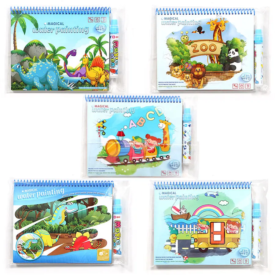 Kids' Reusable Water Coloring Paper Book - Mess-Free Cartoon Painting Activity with Water Pen, Interactive Art Toy for All Seasons, None-Mess Design Encourages Independent Learning