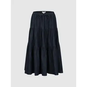 URBAN REVIVO 2026 Spring Women's High-Waist Cotton Blend Fabric Midi Skirt - Drawstring, Ruched, Patchwork, Tiered Ruffle Trim Elegant Casual Women's Clothes Bottom, UYY860045
