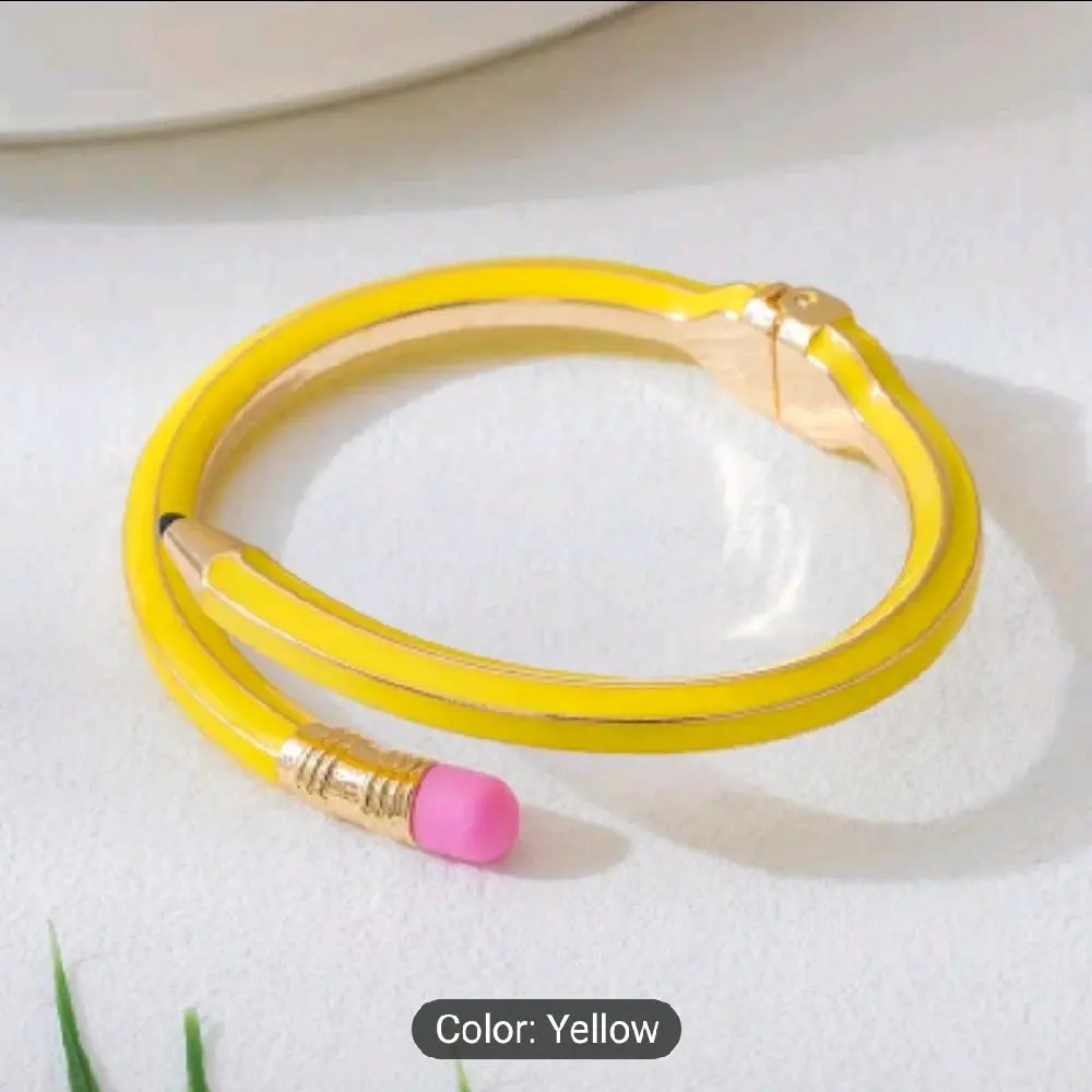 Hip-hop Pencil Bracelet Cuff Jewelry Gifts Accessories in Vibrant Yellow with Pink Eraser Detail for Trendy Looks