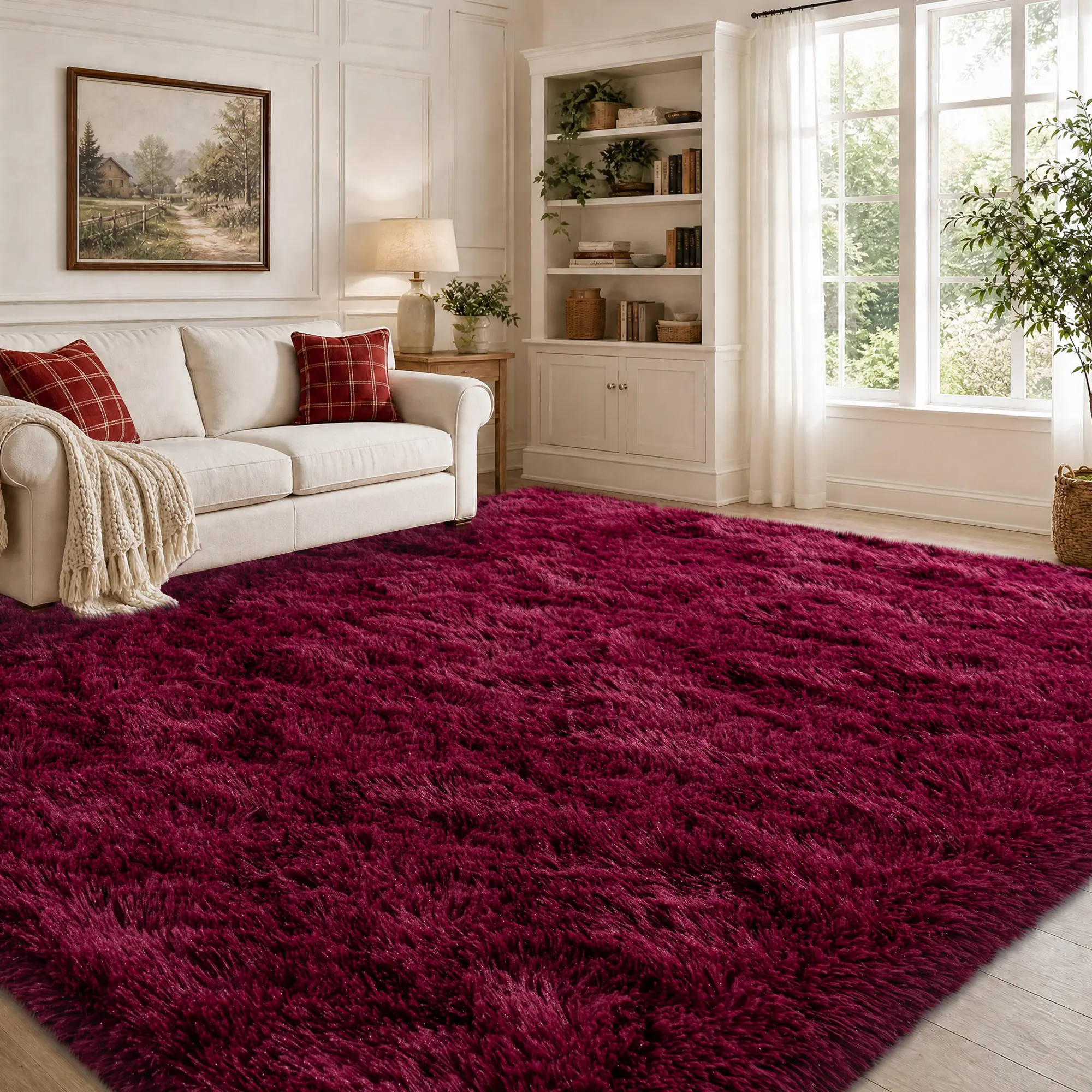 【Back To School】Burgundy Plush Area Rugs for Bedroom Living Room Ultra Soft Fluffy Area Rugs for Dorm, Indoor Carpet Nursery Rugs for Kids Room Home Decor, Perfect Indoor Decor for Boys and Girls, Warm Fall Vibe Home Decor, Home Decor Aesthetic sohochic s