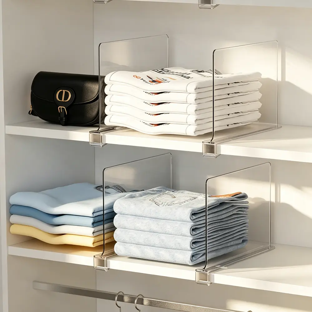 Acrylic Shelf Dividers for Wood Closet Shelves - 6-Pack Stable Home Organizer, Acrylic Stand Shelving & Storage, Home Storage Solutions for Clothes